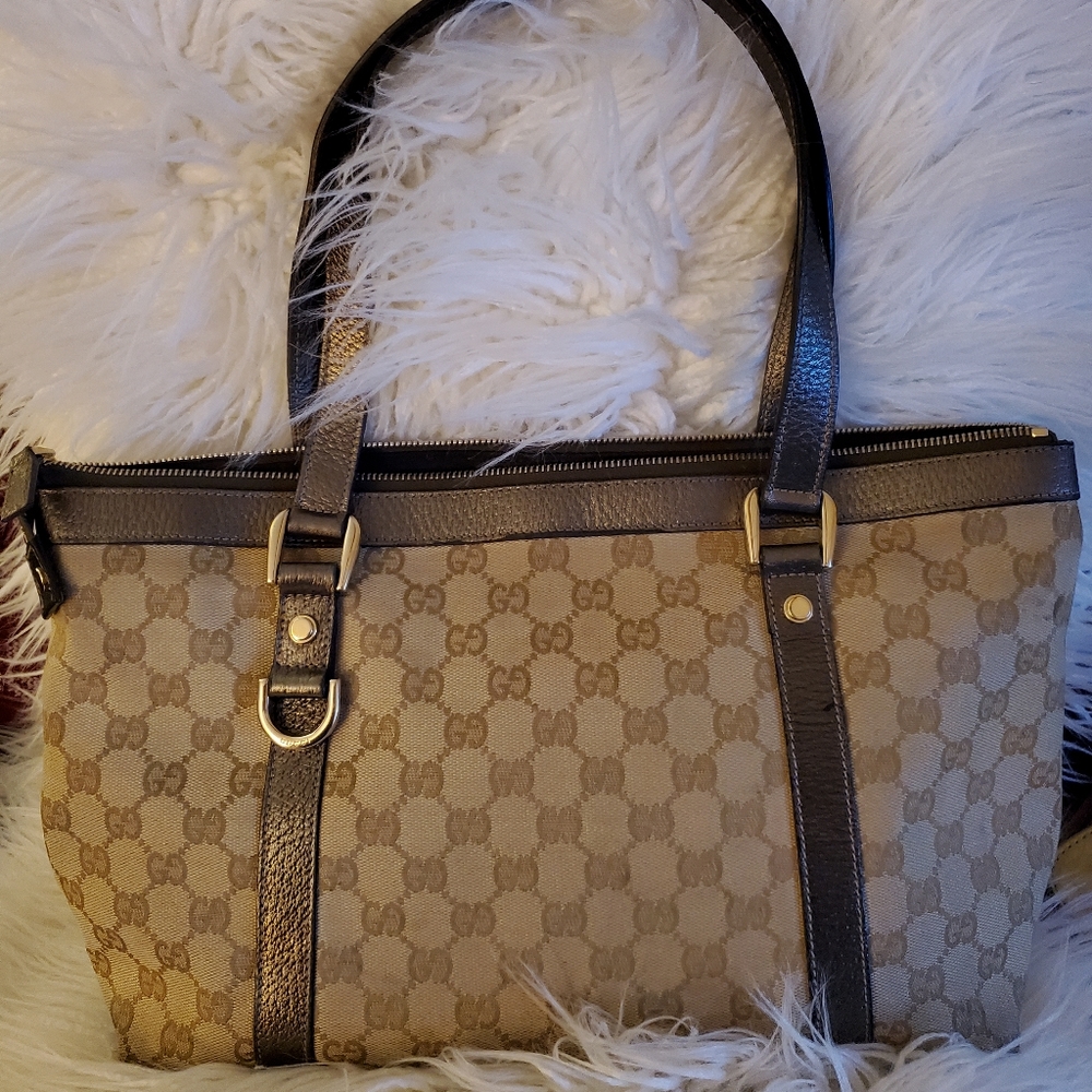 Gucci GG Canvas Leather Abbey Tote